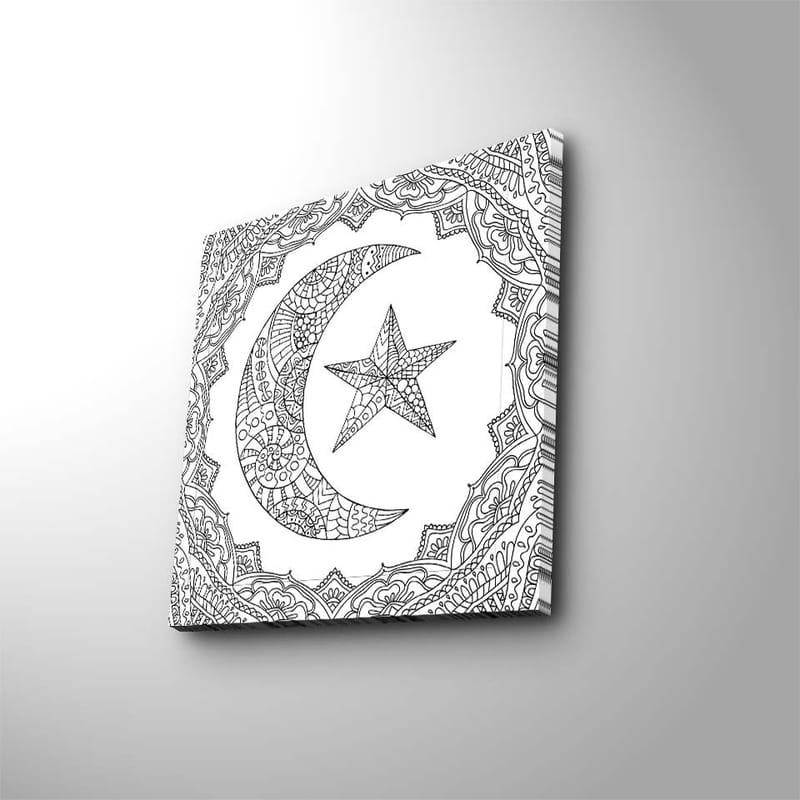 Canvas-taulu 45x45 cm - Kuvioitu kuu ja tähti koristekehyksissä, Musta / Valkoinen