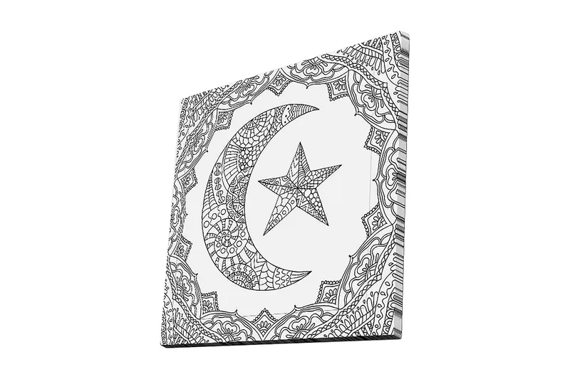 Canvas-taulu 45x45 cm - Kuvioitu puolikuu ja tähti koristekehyksissä, Musta / Valkoinen