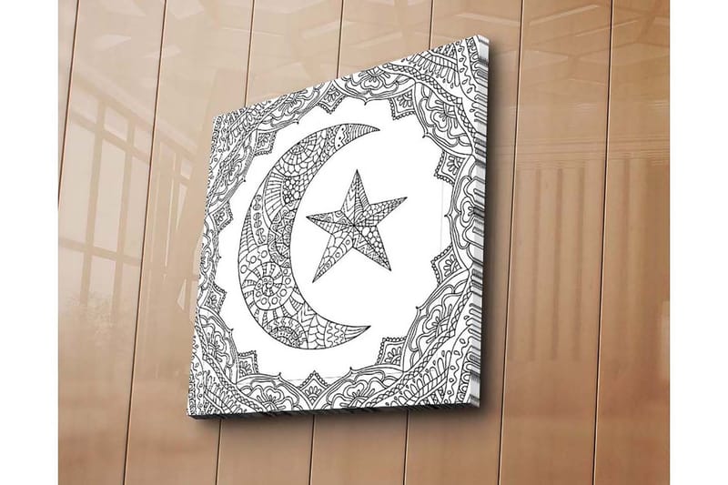 Canvas-taulu 45x45 cm - Kuvioitu puolikuu ja tähti koristekehyksissä - Musta / Valkoinen - Sisustustuotteet - Taulu & taide - Canvas-taulu