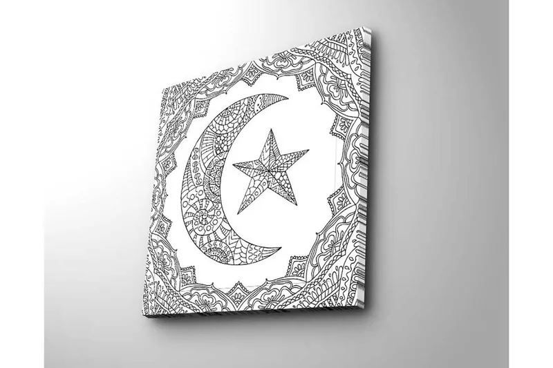 Canvas-taulu 45x45 cm - Kuvioitu puolikuu ja tähti koristekehyksissä - Musta / Valkoinen - Sisustustuotteet - Taulu & taide - Canvas-taulu