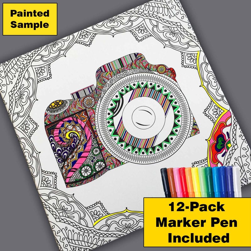 Canvas-taulu 45x45 cm - Kuviollinen norsu kukkien ja lehtien ympäröimänä - Musta / Valkoinen - Sisustustuotteet - Taulu & taide - Canvas-taulu