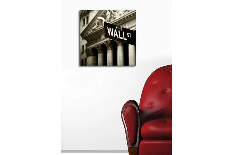 Canvas-taulu 45x45 cm - Kyltti, jossa teksti WALL ST korostettuna - Musta / Valkoinen / Harmaa - Sisustustuotteet - Taulu & taide - Canvas-taulu