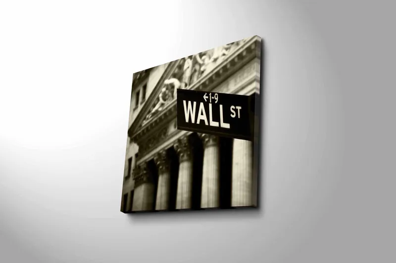 Canvas-taulu 45x45 cm - Kyltti, jossa teksti WALL ST korostettuna - Musta / Valkoinen / Harmaa - Sisustustuotteet - Taulu & taide - Canvas-taulu