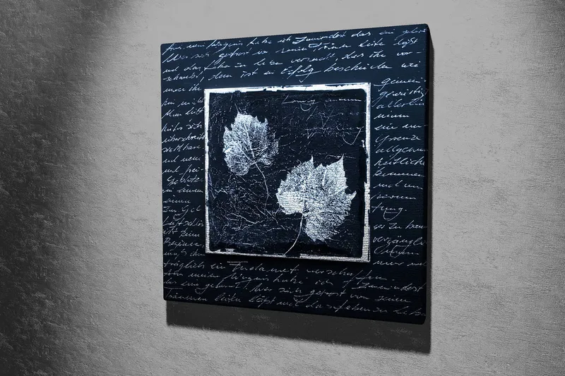 Canvas-taulu 45x45 cm - Lehtien siluetit tummalla taustalla teksturoidulla pinnalla - Musta / Valkoinen - Sisustustuotteet - Taulu & taide - Canvas-taulu