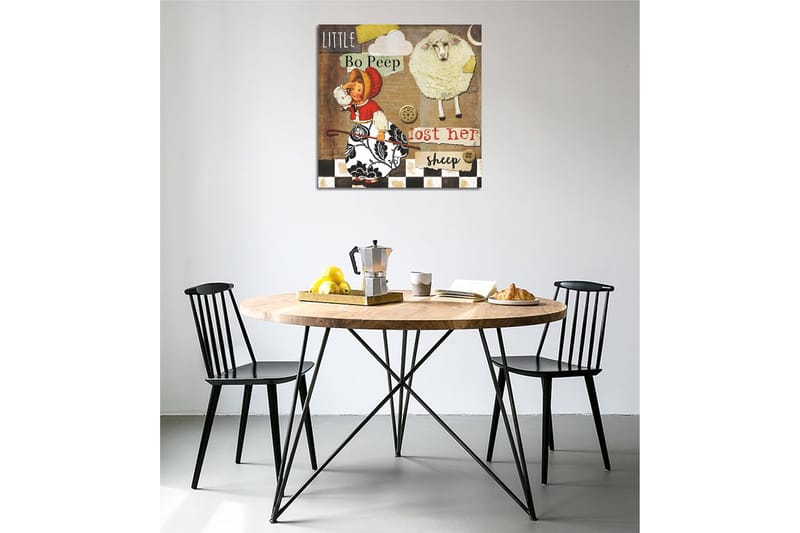 Canvas-taulu 45x45 cm - Leikkisä kohtaus tytöstä etsimässä lampaitaan, Beige / Musta / Punainen