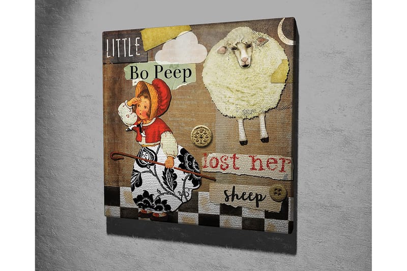 Canvas-taulu 45x45 cm - Leikkisä kohtaus tytöstä etsimässä lampaitaan - Beige / Musta / Punainen - Sisustustuotteet - Taulu & taide - Canvas-taulu