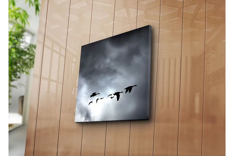 Canvas-taulu 45x45 cm - Lentävien lintujen parvi dramaattista taivasta vasten - Musta / Harmaa - Sisustustuotteet - Taulu & taide - Canvas-taulu
