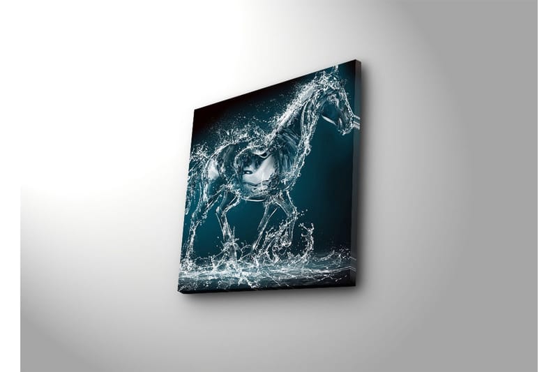 Canvas-taulu 45x45 cm - Liikkeessä oleva hevonen näkyy vesiroiskeiden läpi - Sininen / Läpinäkyvä / Valkoinen - Sisustustuotteet - Taulu & taide - Canvas-taulu