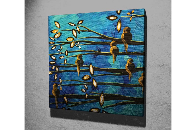 Canvas-taulu 45x45 cm - Linnut oksilla sinistä taustaa vasten - Sininen / Ruskea / Valkoinen - Sisustustuotteet - Taulu & taide - Canvas-taulu