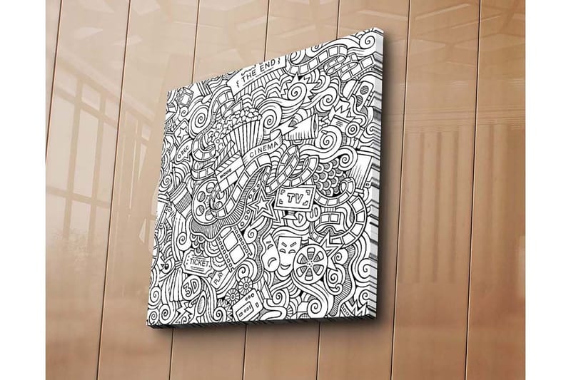 Canvas-taulu 45x45 cm - Luova sommitelma elokuva- ja teatteriaiheisilla symboleilla - Musta / Valkoinen - Sisustustuotteet - Taulu & taide - Canvas-taulu