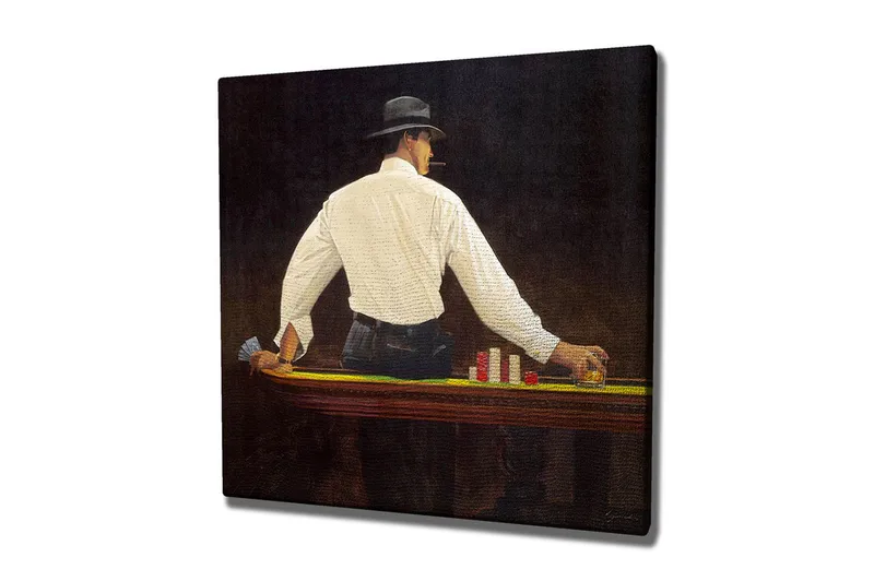 Canvas-taulu 45x45 cm - Mies pelaa pokeripöydässä, Musta / Valkoinen / Punainen