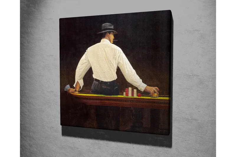 Canvas-taulu 45x45 cm - Mies pelaa pokeripöydässä - Musta / Valkoinen / Punainen - Sisustustuotteet - Taulu & taide - Canvas-taulu