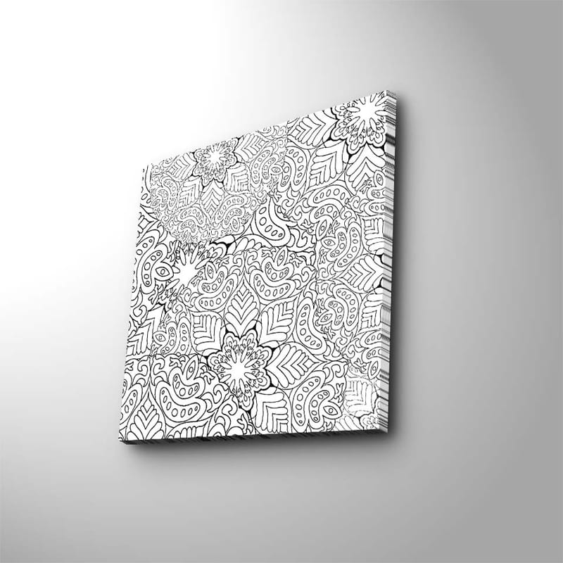 Canvas-taulu 45x45 cm - Monimutkainen kukka- ja lehtikuvio - Musta / Valkoinen - Sisustustuotteet - Taulu & taide - Canvas-taulu