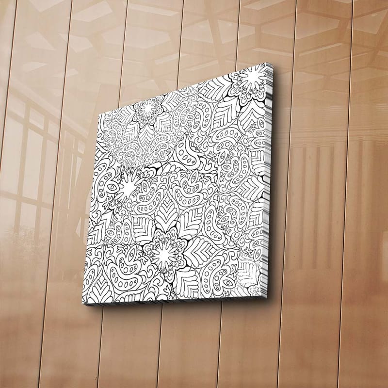 Canvas-taulu 45x45 cm - Monimutkainen kukka- ja lehtikuvio - Musta / Valkoinen - Sisustustuotteet - Taulu & taide - Canvas-taulu