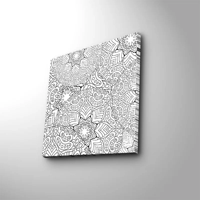 Canvas-taulu 45x45 cm - Monimutkainen kukka- ja lehtikuvio - Musta / Valkoinen - Sisustustuotteet - Taulu & taide - Canvas-taulu