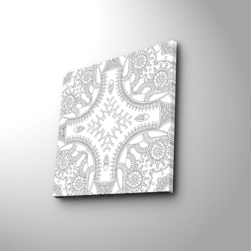 Canvas-taulu 45x45 cm - Monimutkainen kuvio geometrisilla muodoilla ja spiraaleilla - Musta / Valkoinen - Sisustustuotteet - Taulu & taide - Canvas-taulu