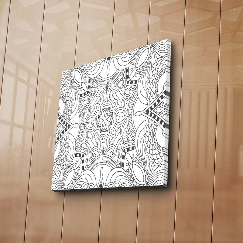 Canvas-taulu 45x45 cm - Monimutkainen kuvio geometrisilla muodoilla ja viivoilla - Musta / Valkoinen - Sisustustuotteet - Taulu & taide - Canvas-taulu