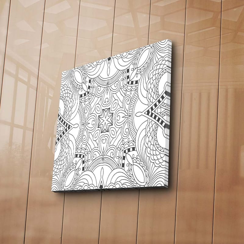 Canvas-taulu 45x45 cm - Monimutkainen kuvio geometrisilla muodoilla ja viivoilla - Musta / Valkoinen - Sisustustuotteet - Taulu & taide - Canvas-taulu