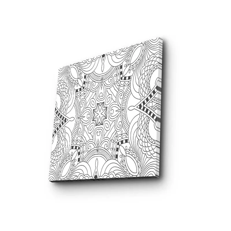 Canvas-taulu 45x45 cm - Monimutkainen kuvio geometrisilla muodoilla ja viivoilla, Musta / Valkoinen