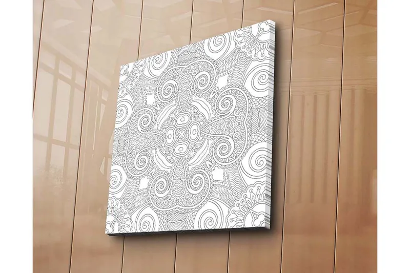 Canvas-taulu 45x45 cm - Monimutkainen kuvio kaarevilla viivoilla ja spiraaleilla, Valkoinen / Musta