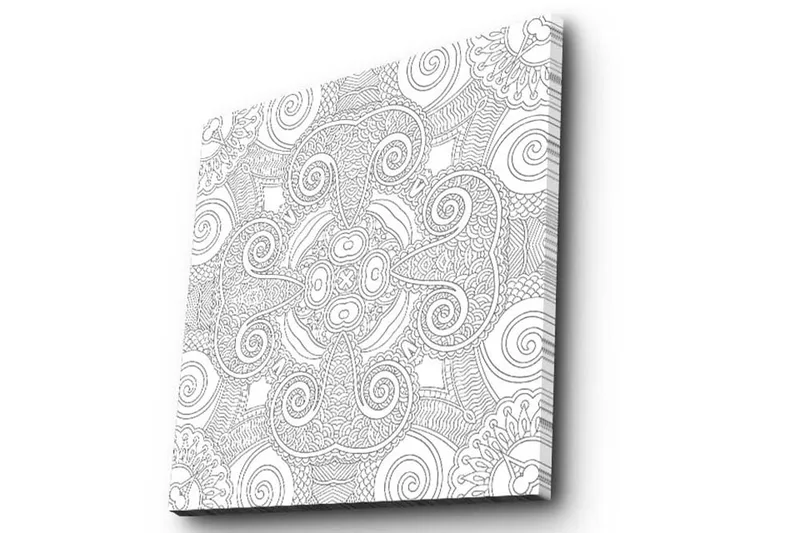 Canvas-taulu 45x45 cm - Monimutkainen kuvio kaarevilla viivoilla ja spiraaleilla - Valkoinen / Musta - Sisustustuotteet - Taulu & taide - Canvas-taulu