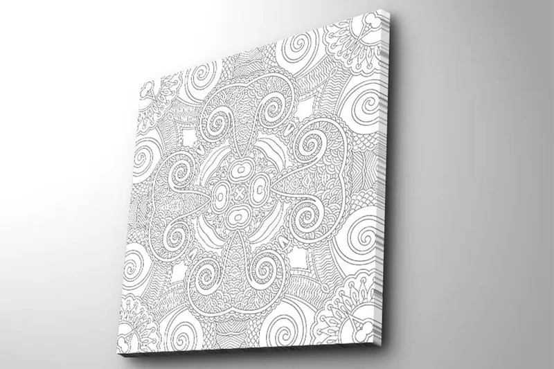 Canvas-taulu 45x45 cm - Monimutkainen kuvio kaarevilla viivoilla ja spiraaleilla - Valkoinen / Musta - Sisustustuotteet - Taulu & taide - Canvas-taulu