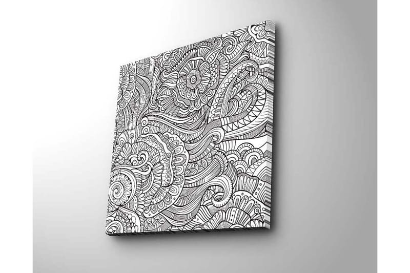 Canvas-taulu 45x45 cm - Monimutkainen kuvio kukilla ja kaarevilla viivoilla - Musta / Valkoinen - Sisustustuotteet - Taulu & taide - Canvas-taulu