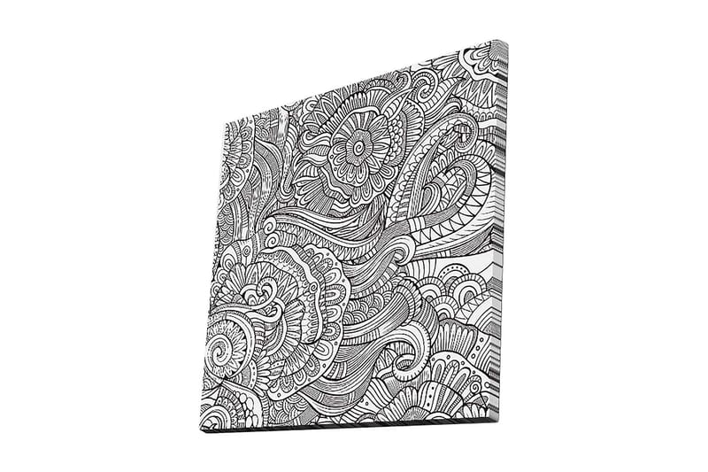 Canvas-taulu 45x45 cm - Monimutkainen kuvio kukilla ja kaarevilla viivoilla, Musta / Valkoinen