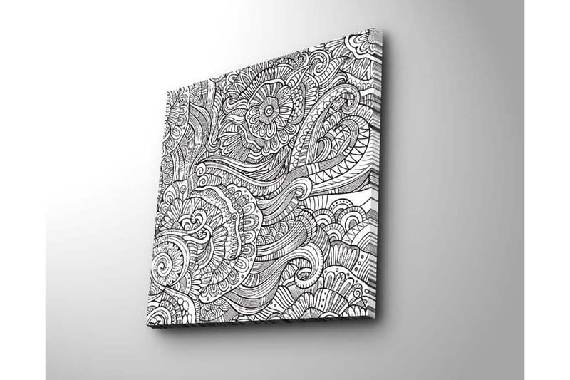 Canvas-taulu 45x45 cm - Monimutkainen kuvio kukilla ja kaarevilla viivoilla - Musta / Valkoinen - Sisustustuotteet - Taulu & taide - Canvas-taulu