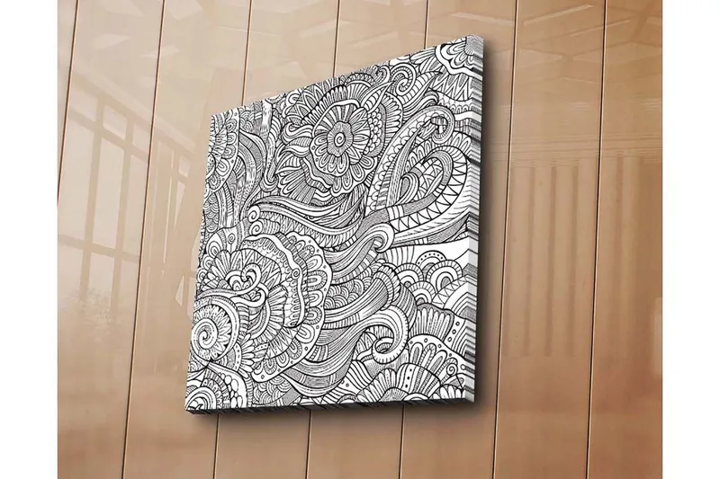 Canvas-taulu 45x45 cm - Monimutkainen kuvio kukilla ja kaarevilla viivoilla - Musta / Valkoinen - Sisustustuotteet - Taulu & taide - Canvas-taulu