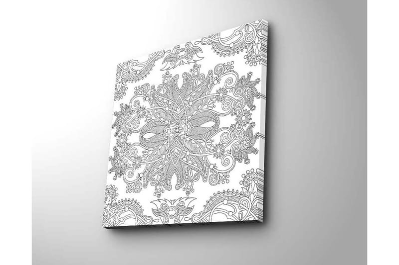 Canvas-taulu 45x45 cm - Monimutkainen kuvio kukka- ja geometrisilla elementeillä - Musta / Valkoinen - Sisustustuotteet - Taulu & taide - Canvas-taulu