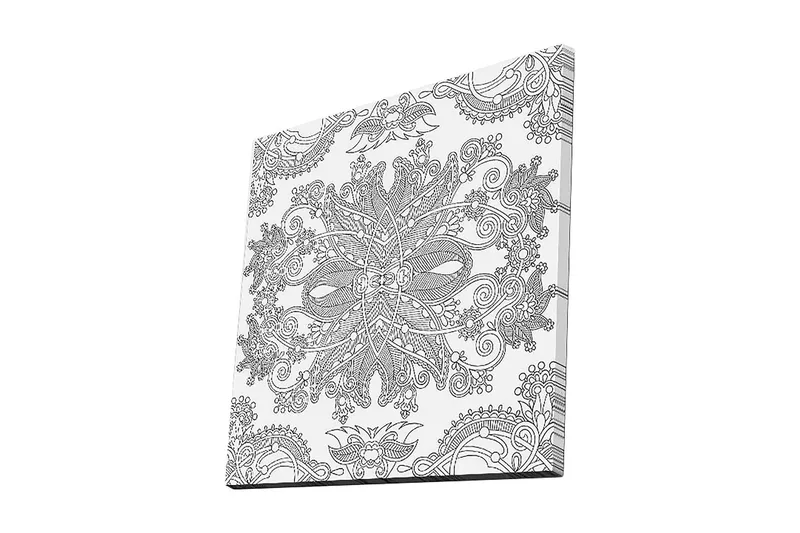 Canvas-taulu 45x45 cm - Monimutkainen kuvio kukka- ja geometrisilla elementeillä, Musta / Valkoinen