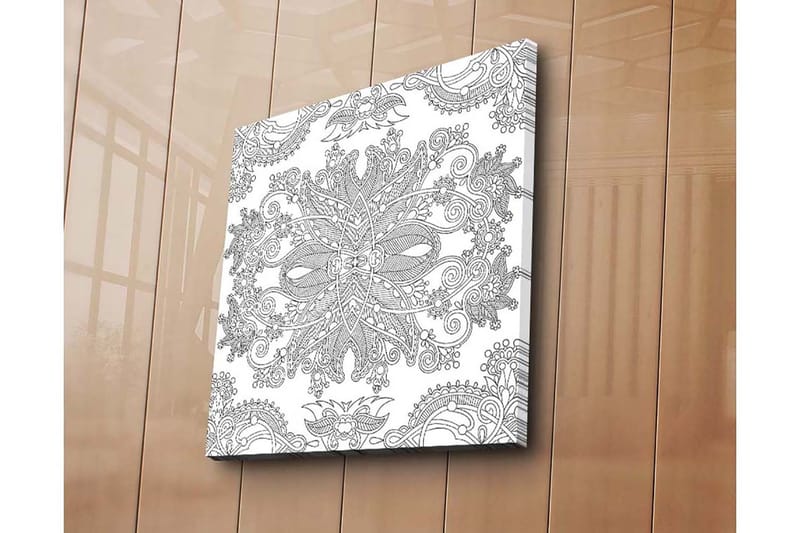 Canvas-taulu 45x45 cm - Monimutkainen kuvio kukka- ja geometrisilla elementeillä - Musta / Valkoinen - Sisustustuotteet - Taulu & taide - Canvas-taulu