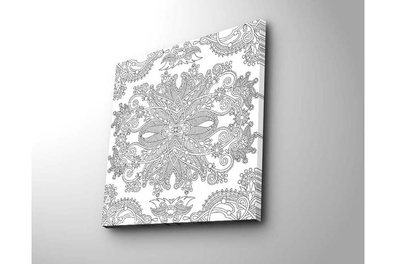 Canvas-taulu 45x45 cm - Monimutkainen kuvio kukka- ja geometrisilla elementeillä - Musta / Valkoinen - Sisustustuotteet - Taulu & taide - Canvas-taulu