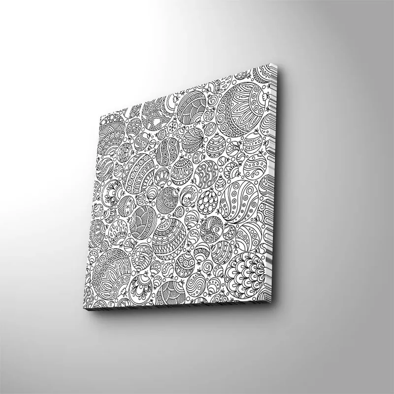 Canvas-taulu 45x45 cm - Monimutkainen kuvio mustista viivoista ja muodoista, Musta / Valkoinen