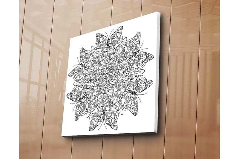 Canvas-taulu 45x45 cm - Monimutkainen kuvio perhosista ja kukista - Musta / Valkoinen - Sisustustuotteet - Taulu & taide - Canvas-taulu