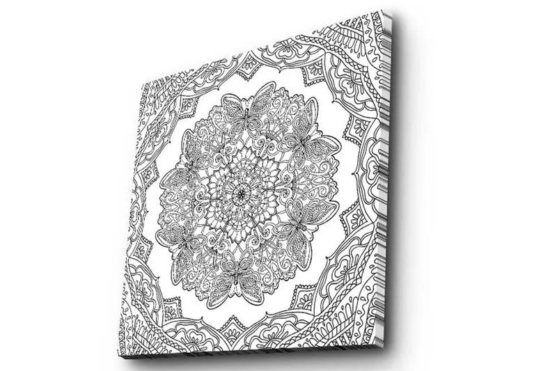 Canvas-taulu 45x45 cm - Monimutkainen mandala yksityiskohtaisilla kuvioilla ja muodoilla - Musta / Valkoinen - Sisustustuotteet - Taulu & taide - Canvas-taulu