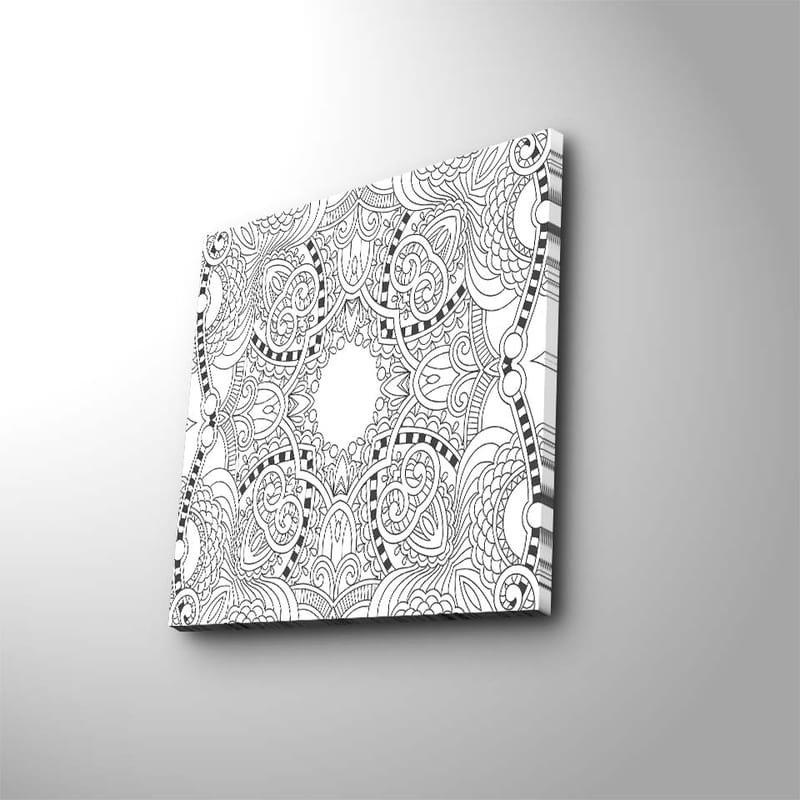 Canvas-taulu 45x45 cm - Monimutkainen mandala yksityiskohtaisilla kuvioilla, Musta / Valkoinen