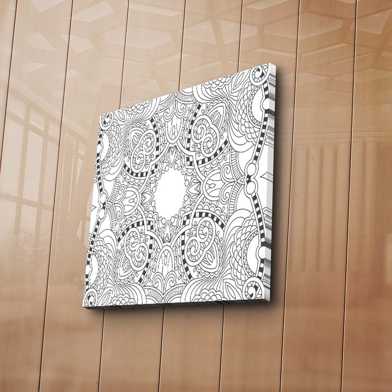 Canvas-taulu 45x45 cm - Monimutkainen mandala yksityiskohtaisilla kuvioilla - Musta / Valkoinen - Sisustustuotteet - Taulu & taide - Canvas-taulu