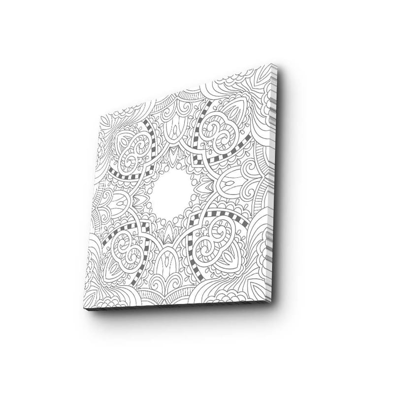 Canvas-taulu 45x45 cm - Monimutkainen mandala yksityiskohtaisilla kuvioilla, Valkoinen / Musta