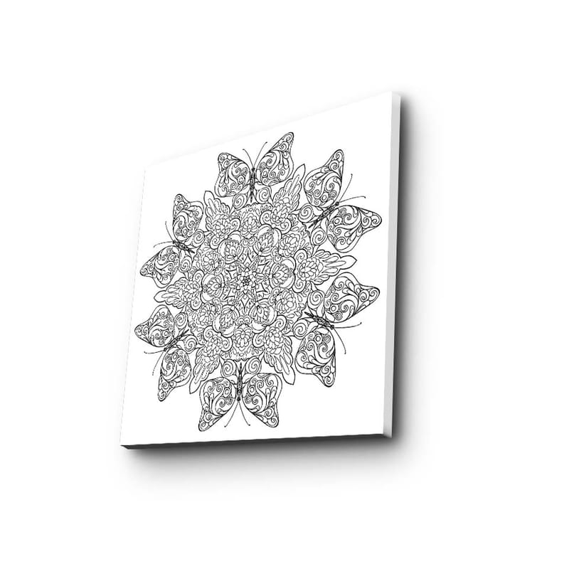 Canvas-taulu 45x45 cm - Monimutkainen mandala perhosilla ja kukilla - Musta / Valkoinen - Sisustustuotteet - Taulu & taide - Canvas-taulu