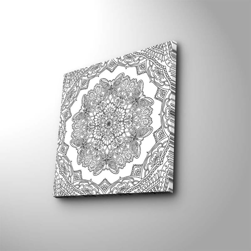 Canvas-taulu 45x45 cm - Monimutkainen mandala perhosilla ja kukilla - Musta / Valkoinen - Sisustustuotteet - Taulu & taide - Canvas-taulu