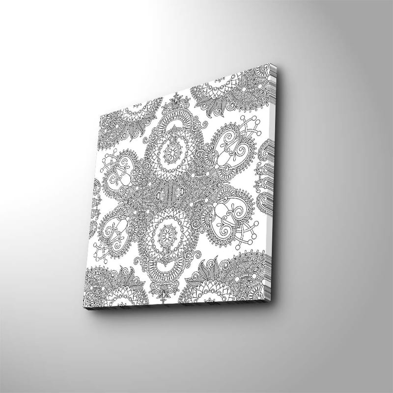 Canvas-taulu 45x45 cm - Monimutkainen mustien viivojen kuvio valkoisella pohjalla, Musta / Valkoinen