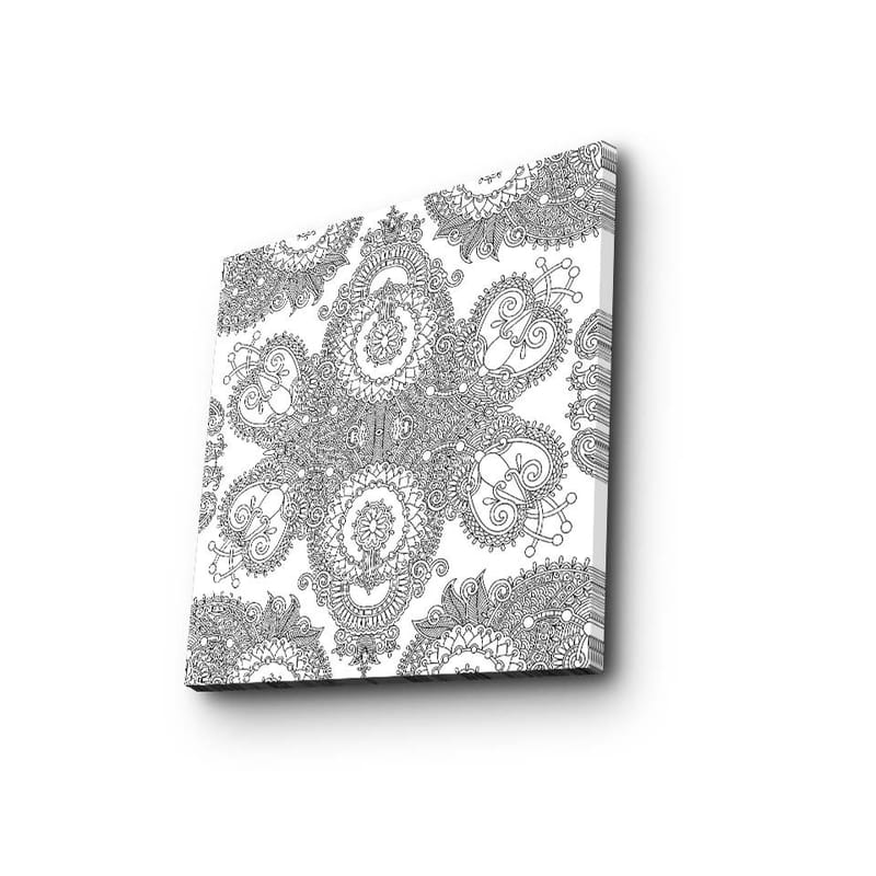 Canvas-taulu 45x45 cm - Monimutkainen mustien viivojen kuvio valkoisella pohjalla - Musta / Valkoinen - Sisustustuotteet - Taulu & taide - Canvas-taulu