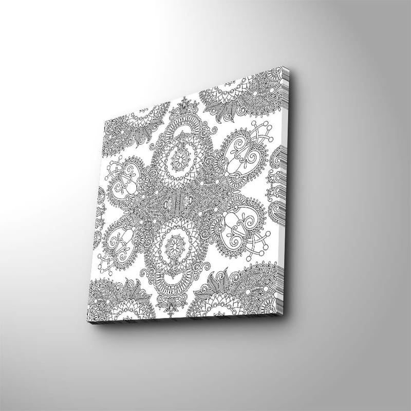 Canvas-taulu 45x45 cm - Monimutkainen mustien viivojen kuvio valkoisella pohjalla, Musta / Valkoinen