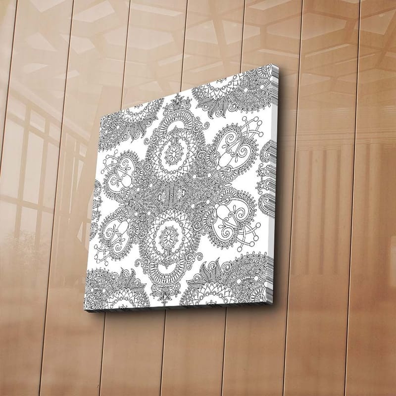 Canvas-taulu 45x45 cm - Monimutkainen mustien viivojen kuvio valkoisella pohjalla - Musta / Valkoinen - Sisustustuotteet - Taulu & taide - Canvas-taulu