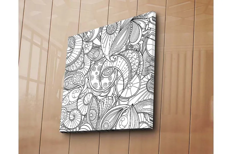 Canvas-taulu 45x45 cm - Monimutkainen simpukoiden ja spiraalien kuvio, Musta / Valkoinen