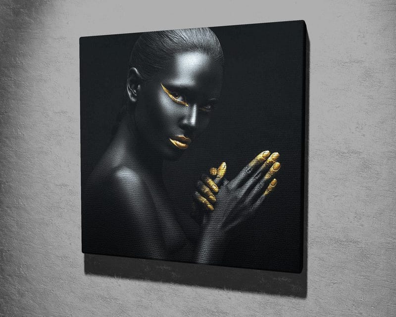 Canvas-taulu 45x45 cm - Muotokuva mustaihoisesta naisesta, jolla on kultaiset yksityiskohdat - Musta / Kulta - Sisustustuotteet - Taulu & taide - Canvas-taulu