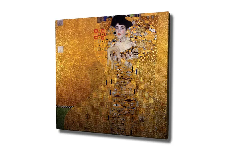 Canvas-taulu 45x45 cm - Muotokuva naisesta kultaisessa koristekuviollisessa mekossa, Kulta / Musta / Valkoinen