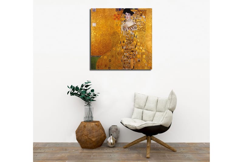 Canvas-taulu 45x45 cm - Muotokuva naisesta kultaisessa koristekuviollisessa mekossa - Kulta / Musta / Valkoinen - Sisustustuotteet - Taulu & taide - Canvas-taulu